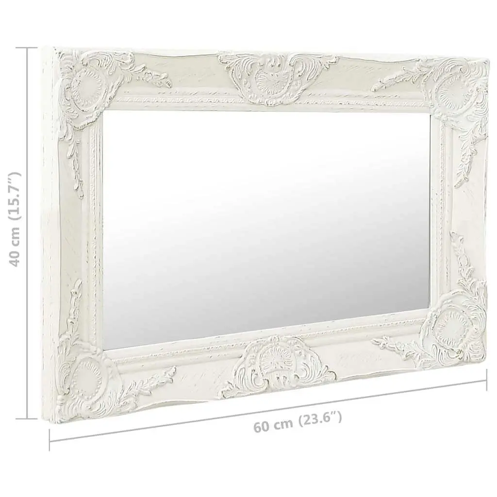 Baroque Style Wall Mirror with Ornate White Frame