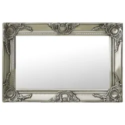 Elegant Silver Baroque Wall Mirror 60x40 cm
