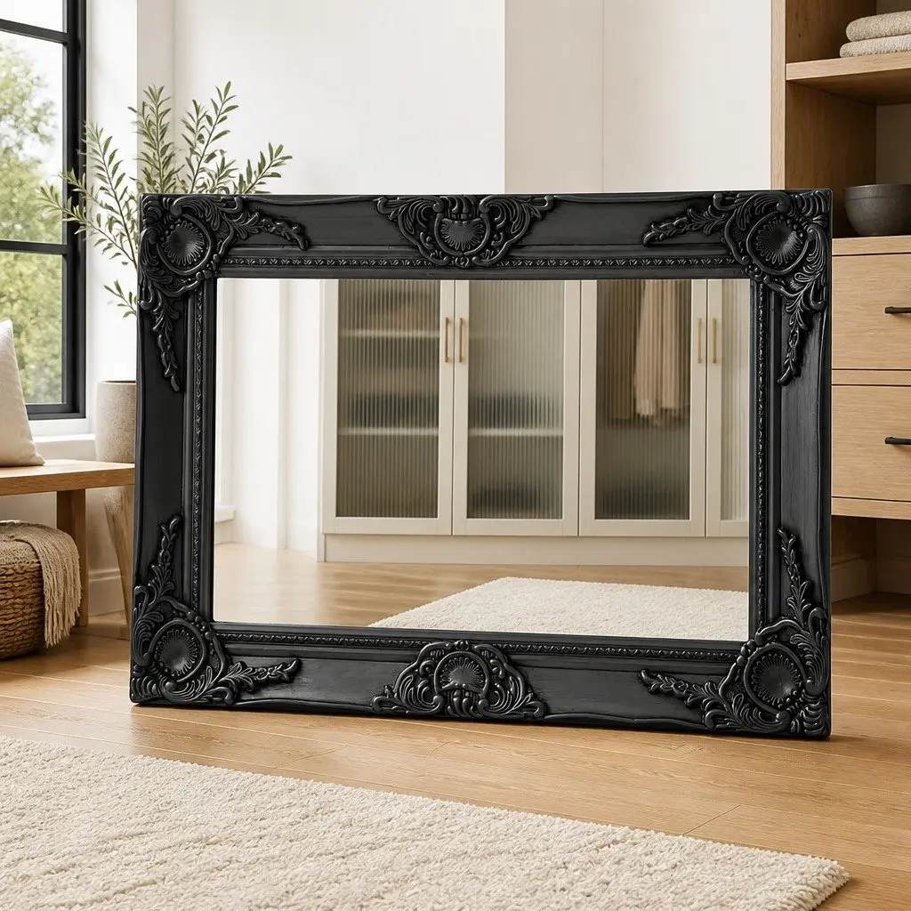 Baroque Style Wall Mirror 60x40 cm Black Frame