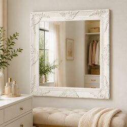 60x60 cm Ornate Baroque White Wall Mirror Decor