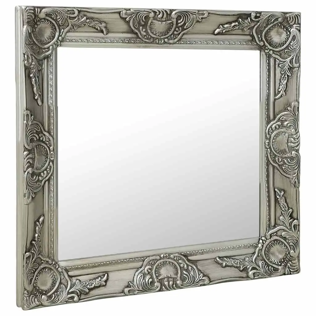 Wall Mirror Wooden Frame 60x60 cm Silver Baroque Style
