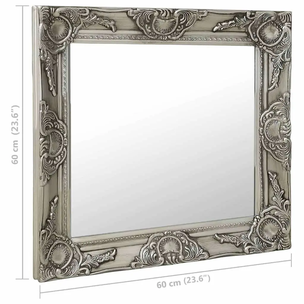 Wall Mirror Wooden Frame 60x60 cm Silver Baroque Style