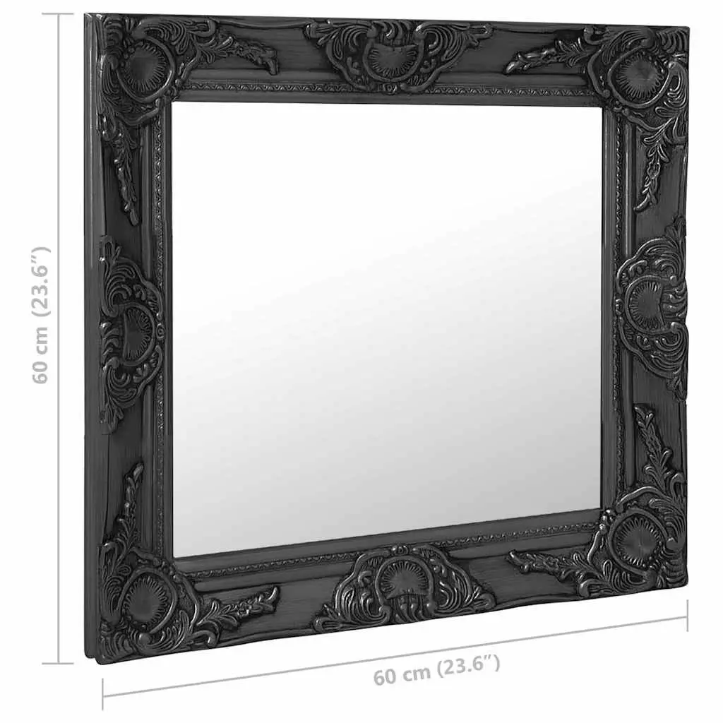 60x60 cm Black Baroque Style Wall Mirror with Frame