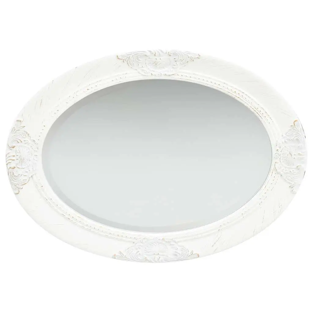 Wall Mirror Wooden 50x70 cm White Baroque Style Ornate Frame Decor