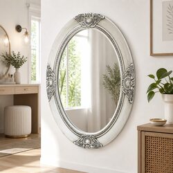 Silver Baroque Wall Mirror 50x70 cm with Wooden Frame