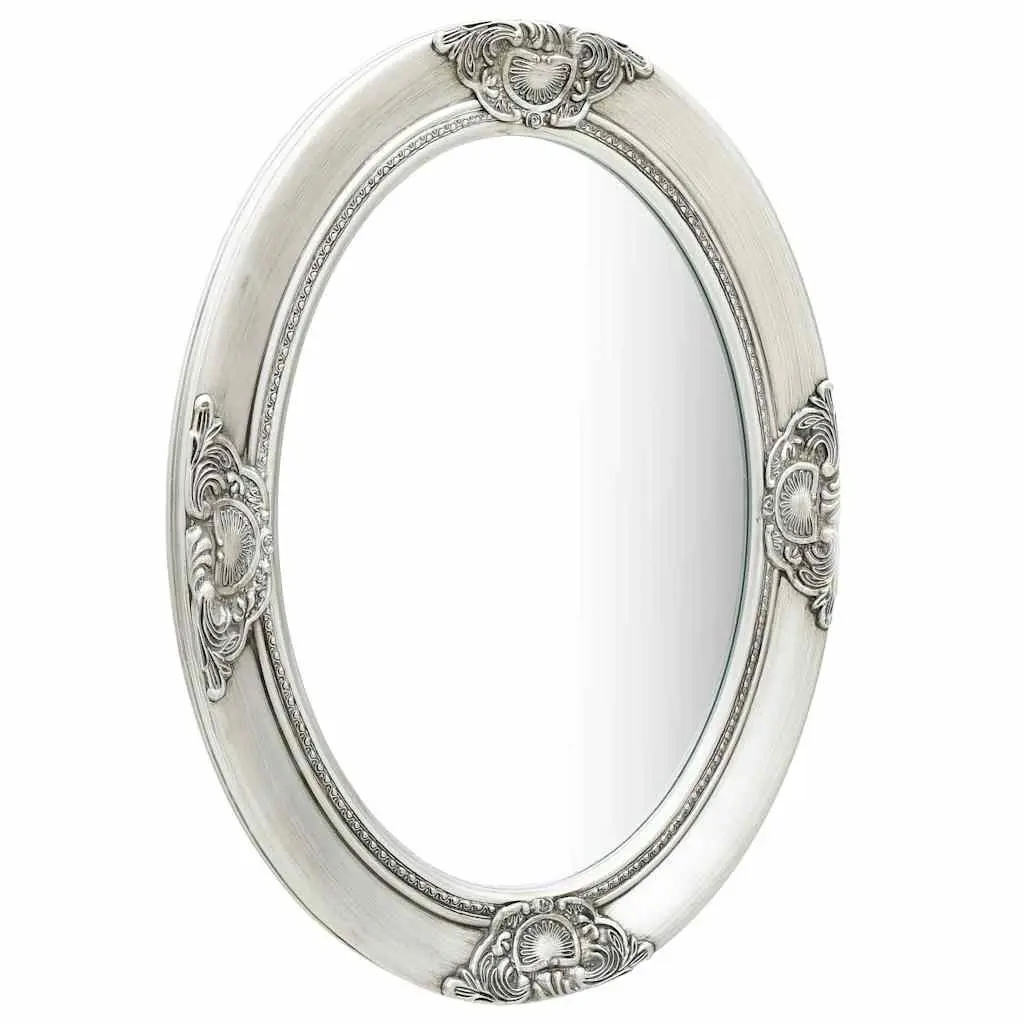 Wall Mirror Wooden Frame 50x70 cm Silver Baroque Style Bevelled Edge Home Decor