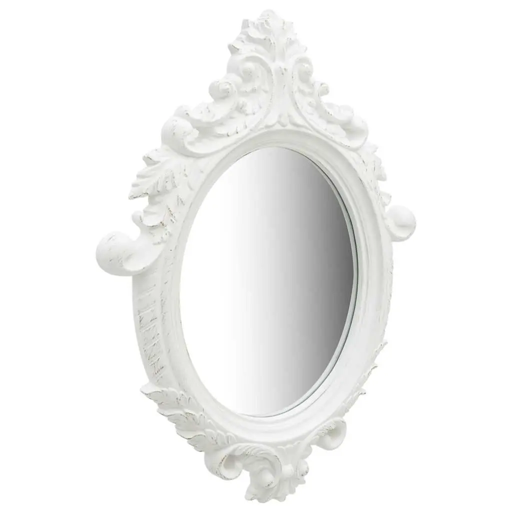 Wall Mirror PU 56x76 cm White Ornate Castle Style Frame Decor Dressing Room