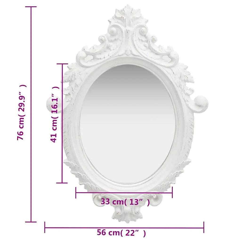 Wall Mirror PU 56x76 cm White Ornate Castle Style Frame Decor Dressing Room