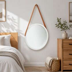 40cm Round Wall Mirror with Wooden Frame and Strap