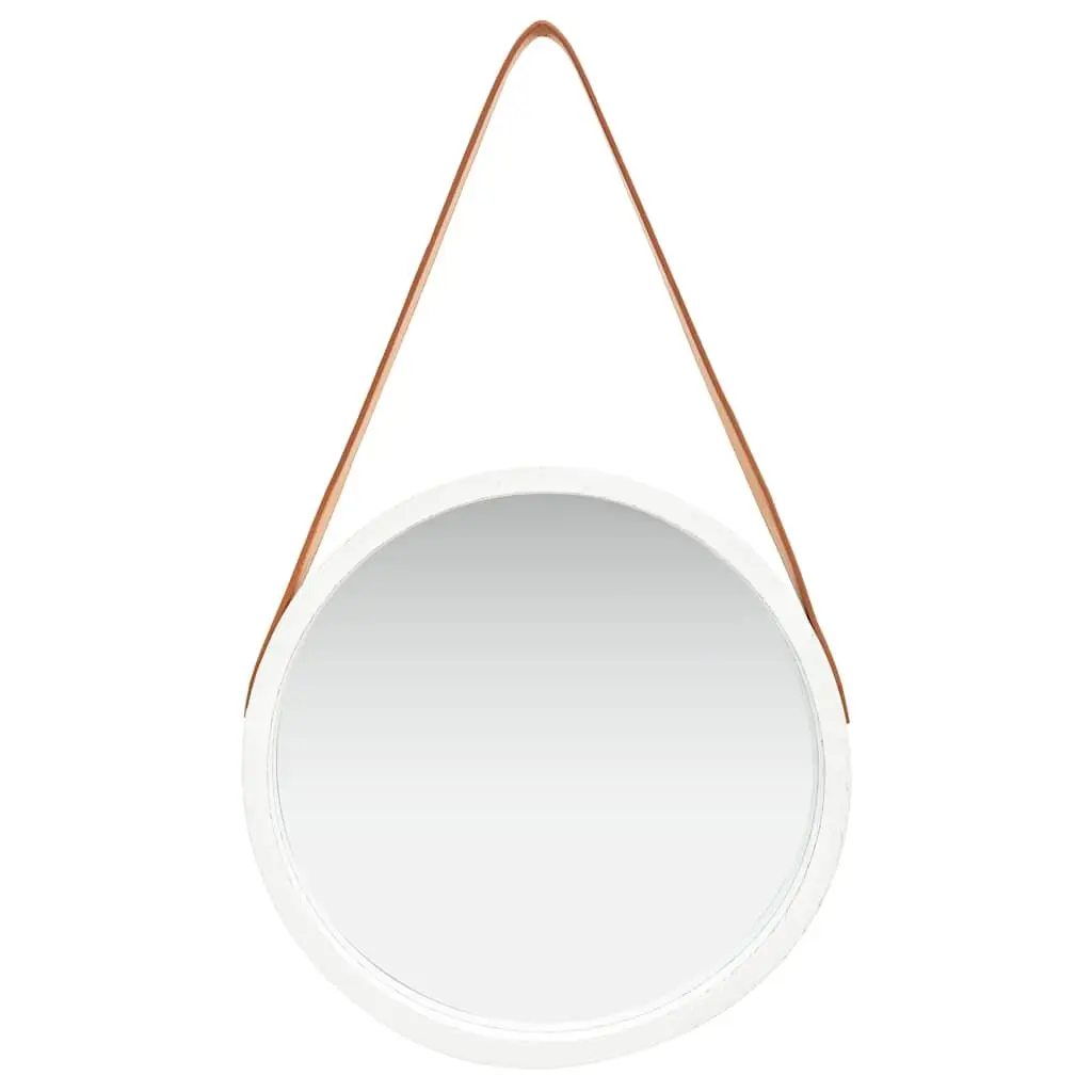 40cm Round Wall Mirror with Wooden Frame and Strap