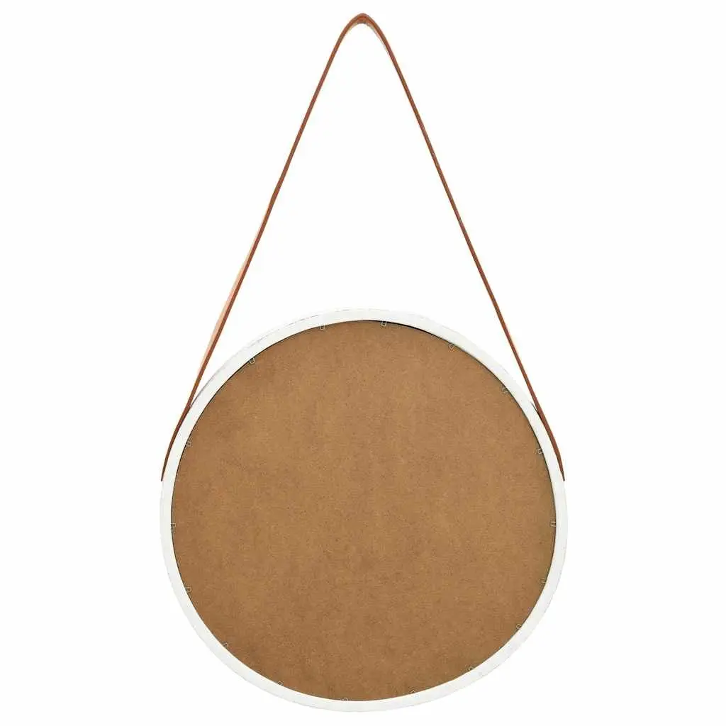 40cm Round Wall Mirror with Wooden Frame and Strap