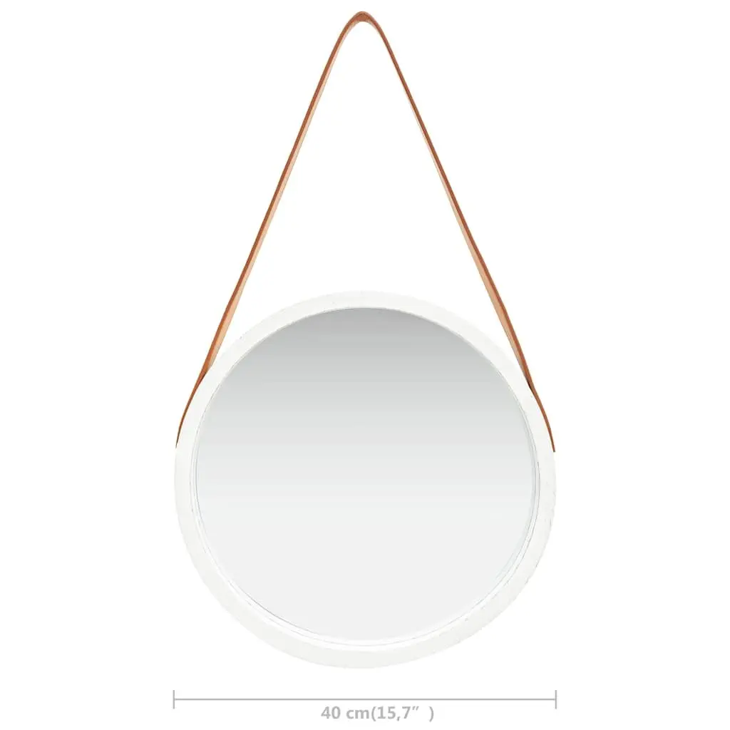 40cm Round Wall Mirror with Wooden Frame and Strap