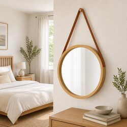 Gold Framed Round Wall Mirror 50cm with Adjustable Strap