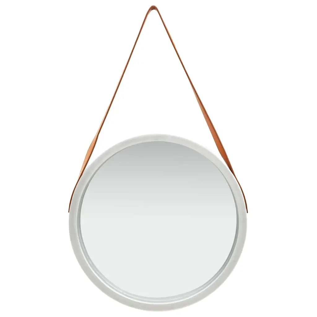 Silver Round Wall Mirror 50 cm with Adjustable Strap