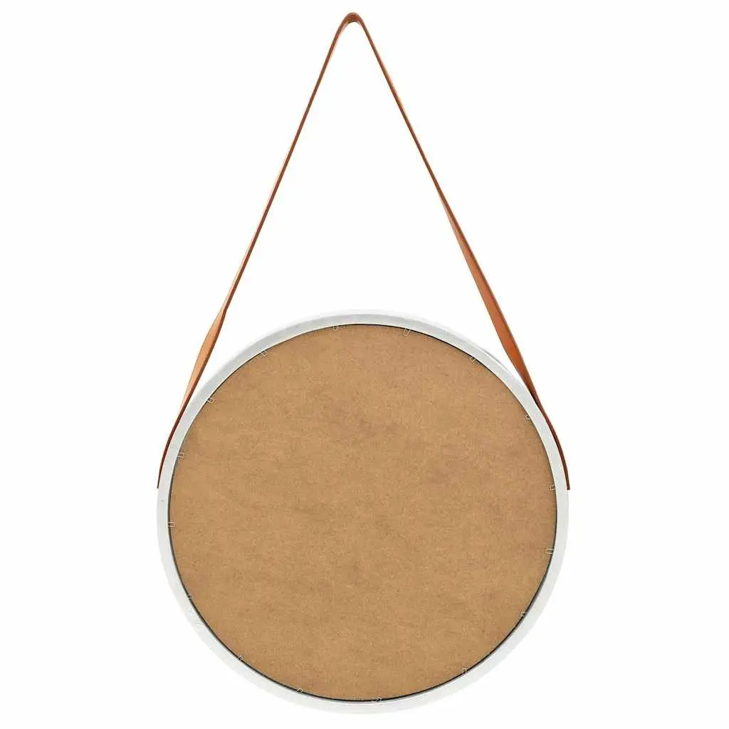 Silver Round Wall Mirror 50 cm with Adjustable Strap