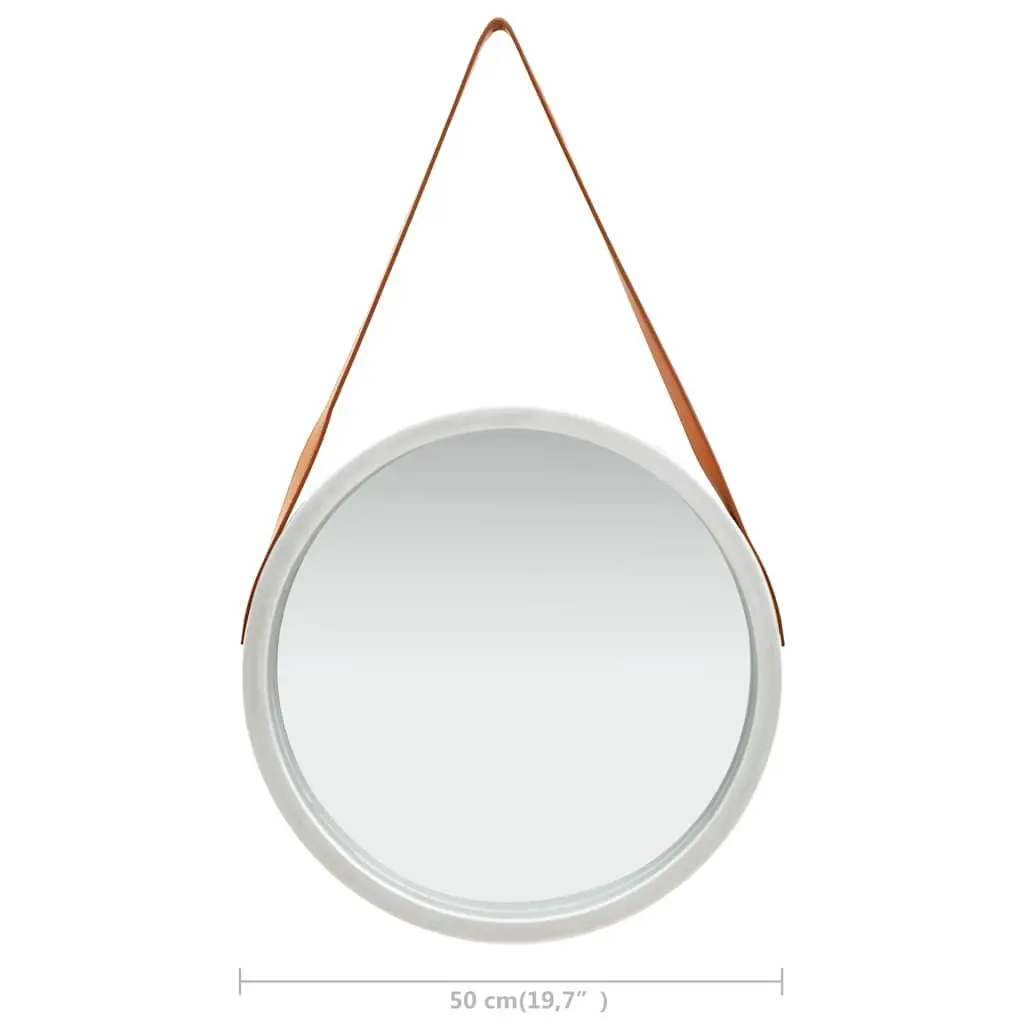 Silver Round Wall Mirror 50 cm with Adjustable Strap