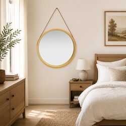 Gold Framed 60cm Round Wall Mirror with Strap