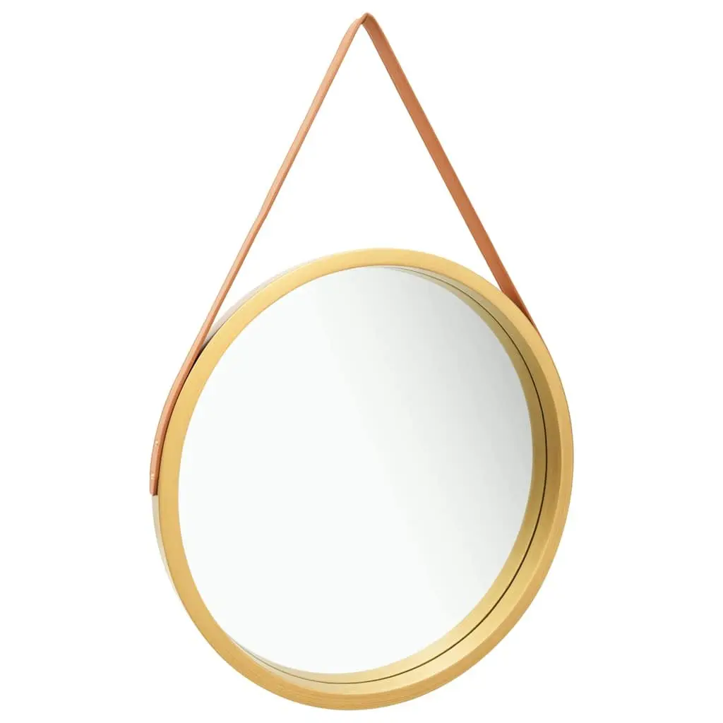 Round Wall Mirror Natural Wood 60cm Gold