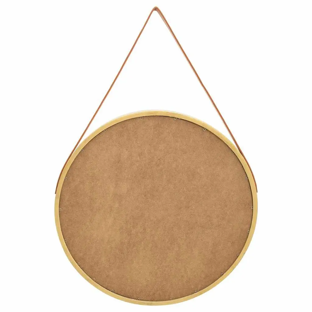 Round Wall Mirror Natural Wood 60cm Gold