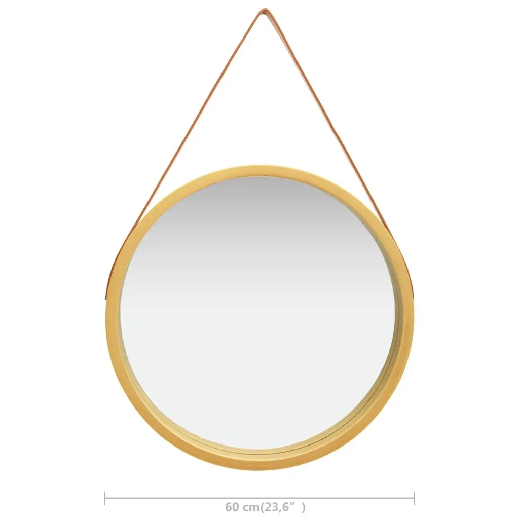 Round Wall Mirror Natural Wood 60cm Gold