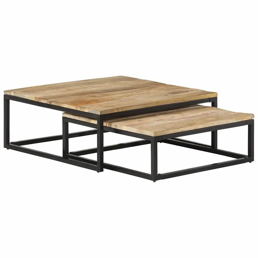 Nesting Coffee Tables 2 pcs Wooden Brown Accent Living Room Storage Furniture