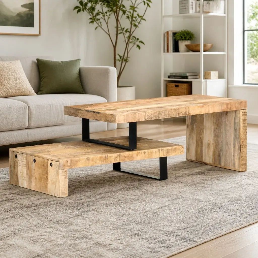 Solid Mango Wood Coffee Table Set for Classic Living Rooms