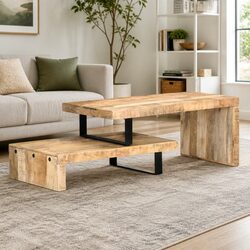 Solid Mango Wood Coffee Table Set for Classic Living Rooms