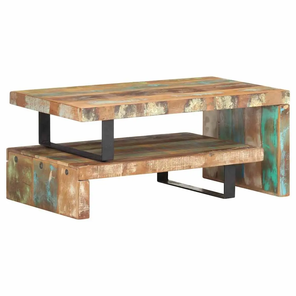 Solid Reclaimed Wood 2 Piece Coffee Table Set in Brown