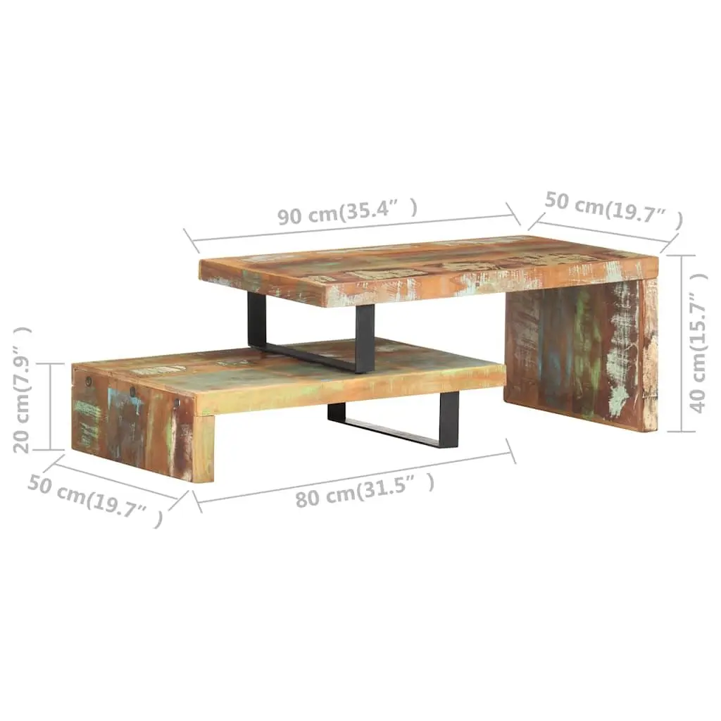 Solid Reclaimed Wood 2 Piece Coffee Table Set in Brown