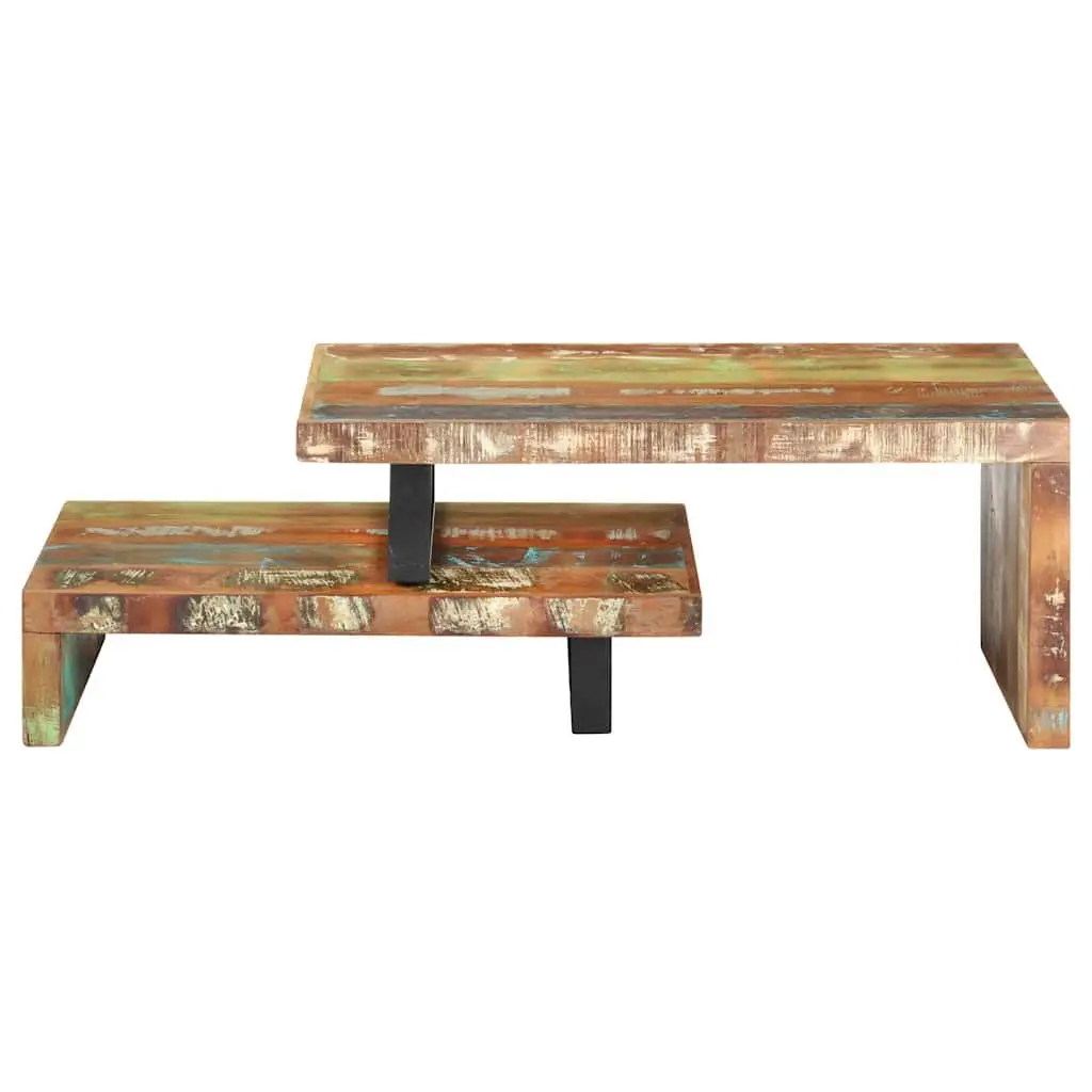 Solid Reclaimed Wood 2 Piece Coffee Table Set in Brown