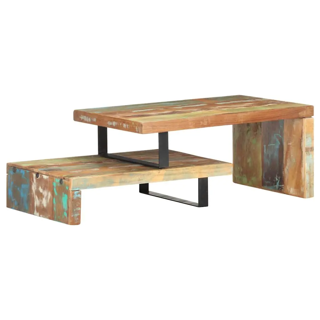 Solid Reclaimed Wood 2 Piece Coffee Table Set in Brown