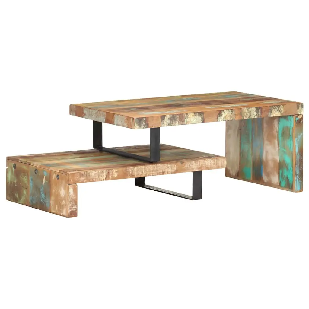 Solid Reclaimed Wood 2 Piece Coffee Table Set in Brown