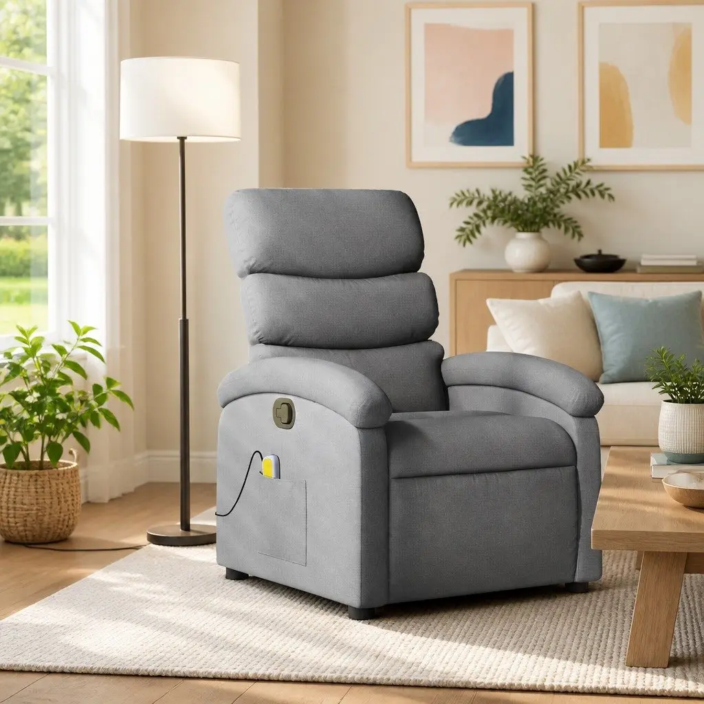 Grey Fabric Massage Recliner Chair
