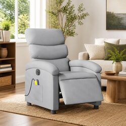 Recliner Chair with Electric Massage Function in Grey Fabric