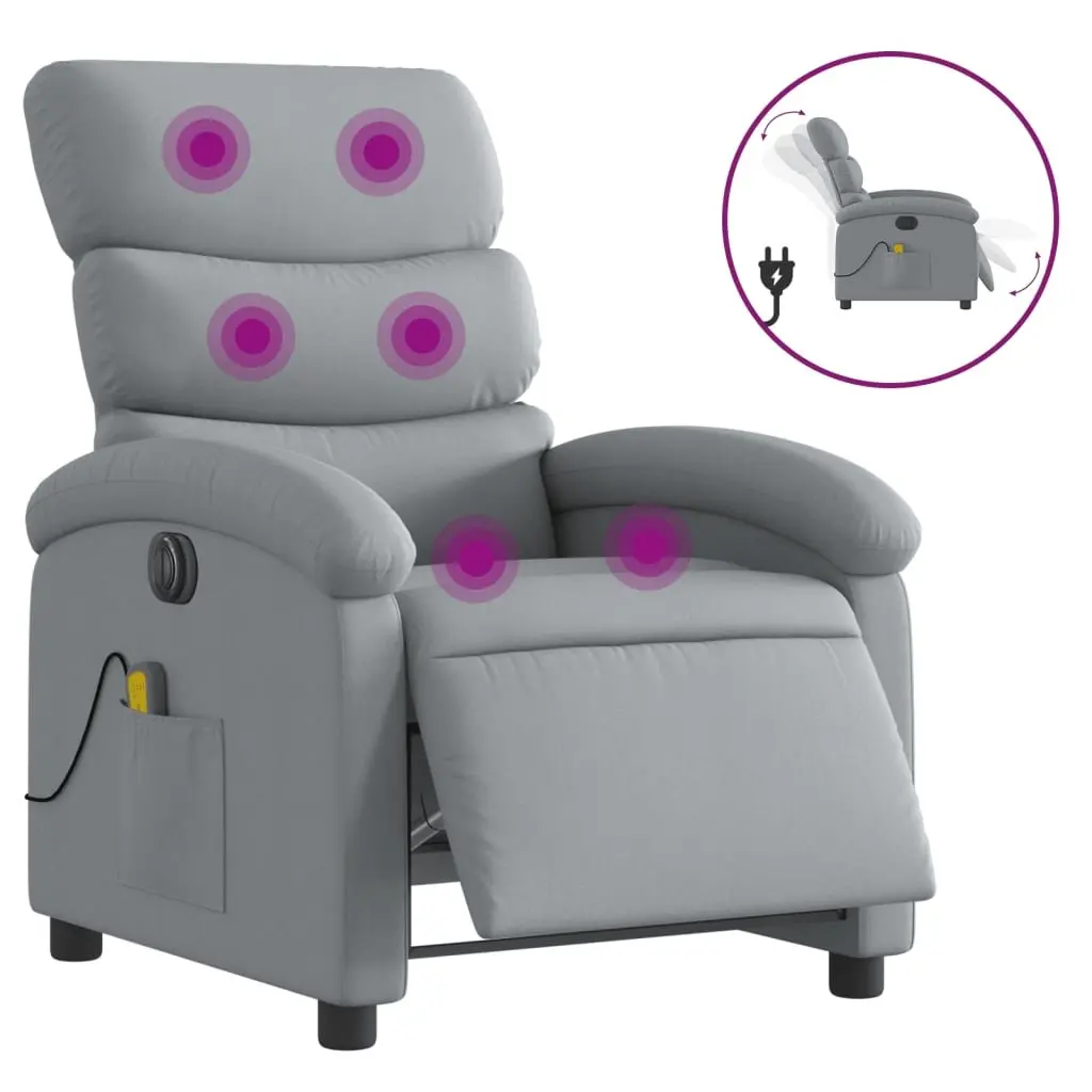 Recliner Chair with Electric Massage Function in Grey Fabric