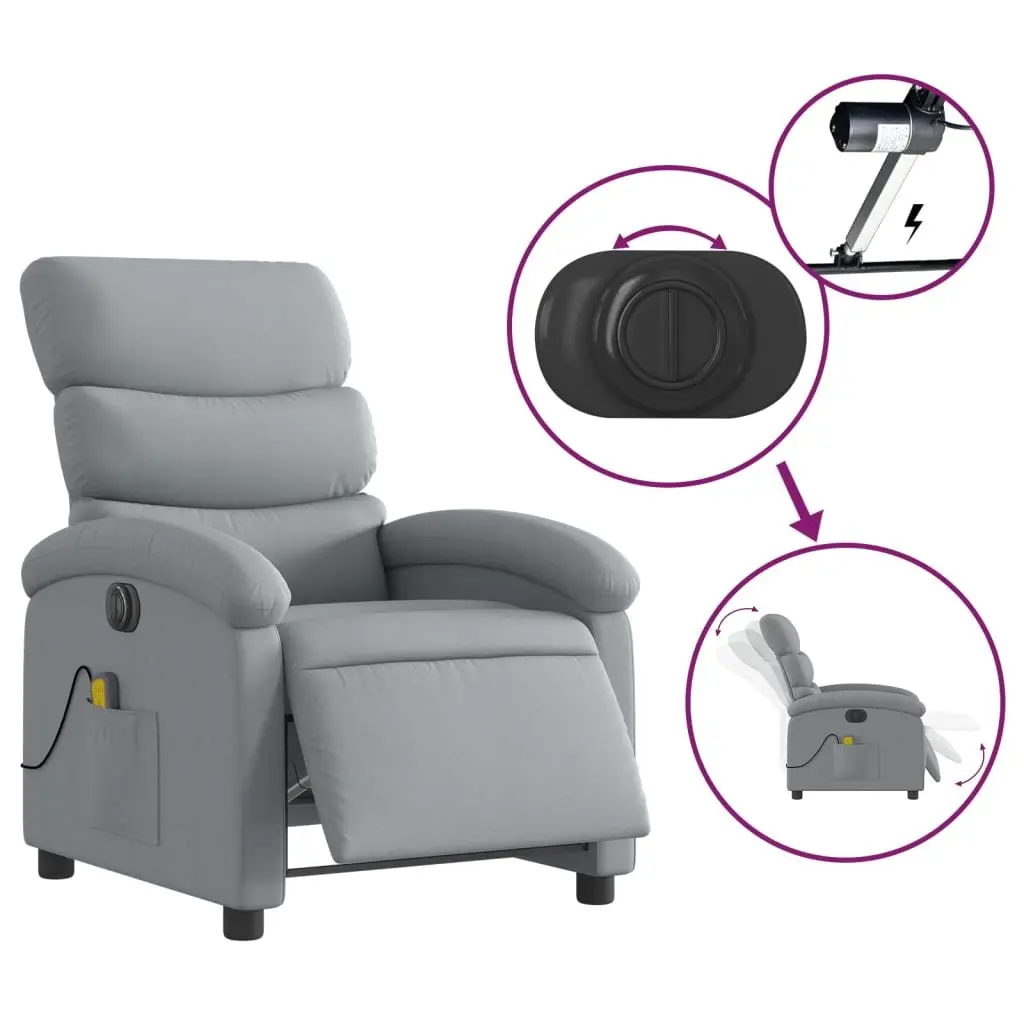 Recliner Chair with Electric Massage Function in Grey Fabric