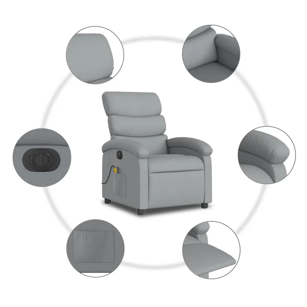 Recliner Chair with Electric Massage Function in Grey Fabric
