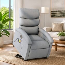 Premium Grey Fabric Power Lift Massage Recliner Chair