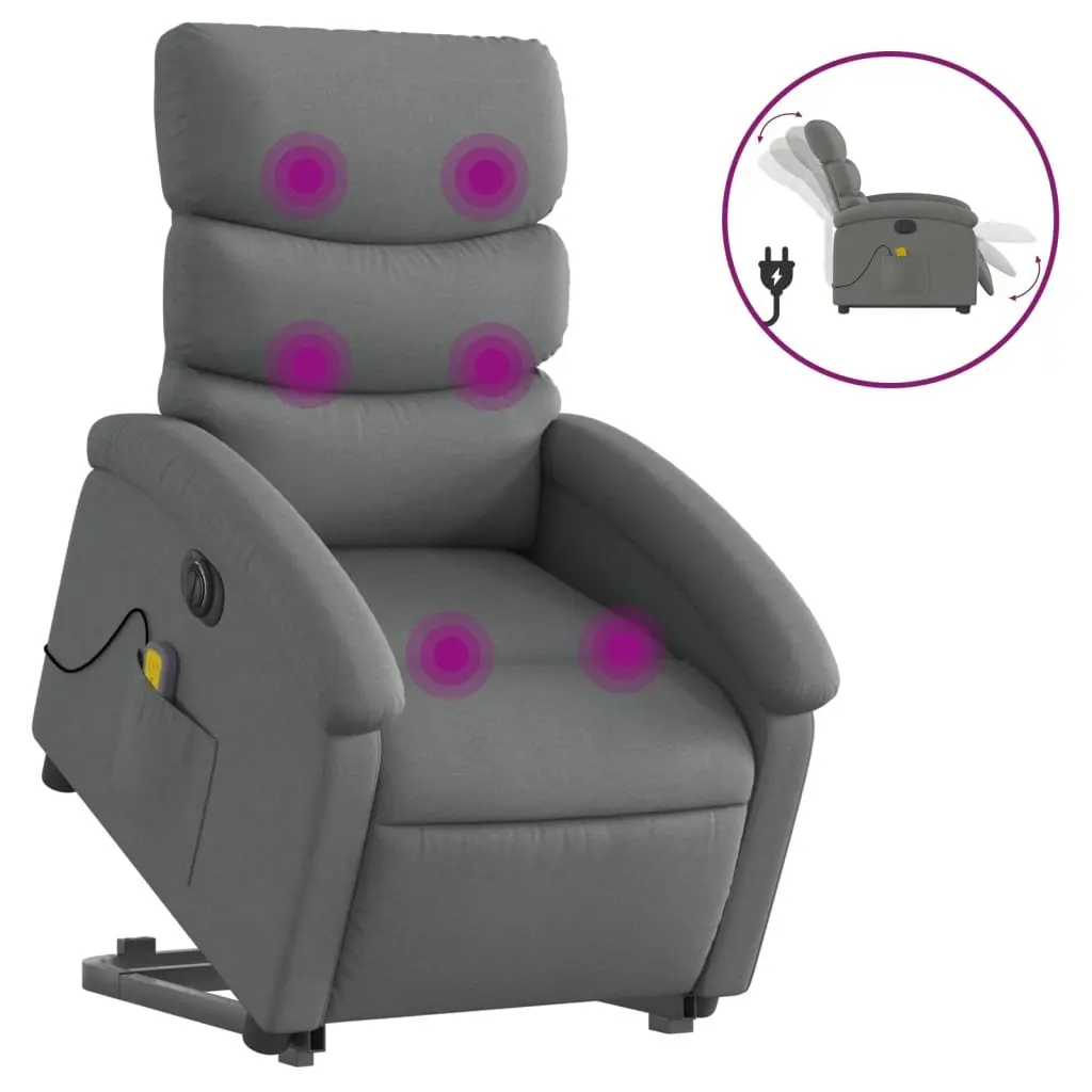 Electric Stand Up Massage Recliner Chair Grey Fabric Armchair Power Lift Recline