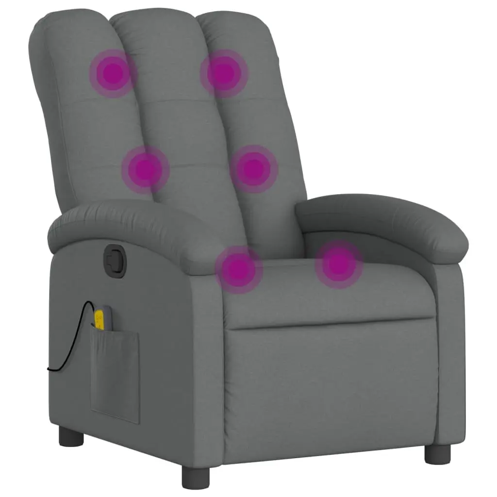 Massage Recliner Chair Fabric Grey Manual Reclining Armchair 6 Vibration Points