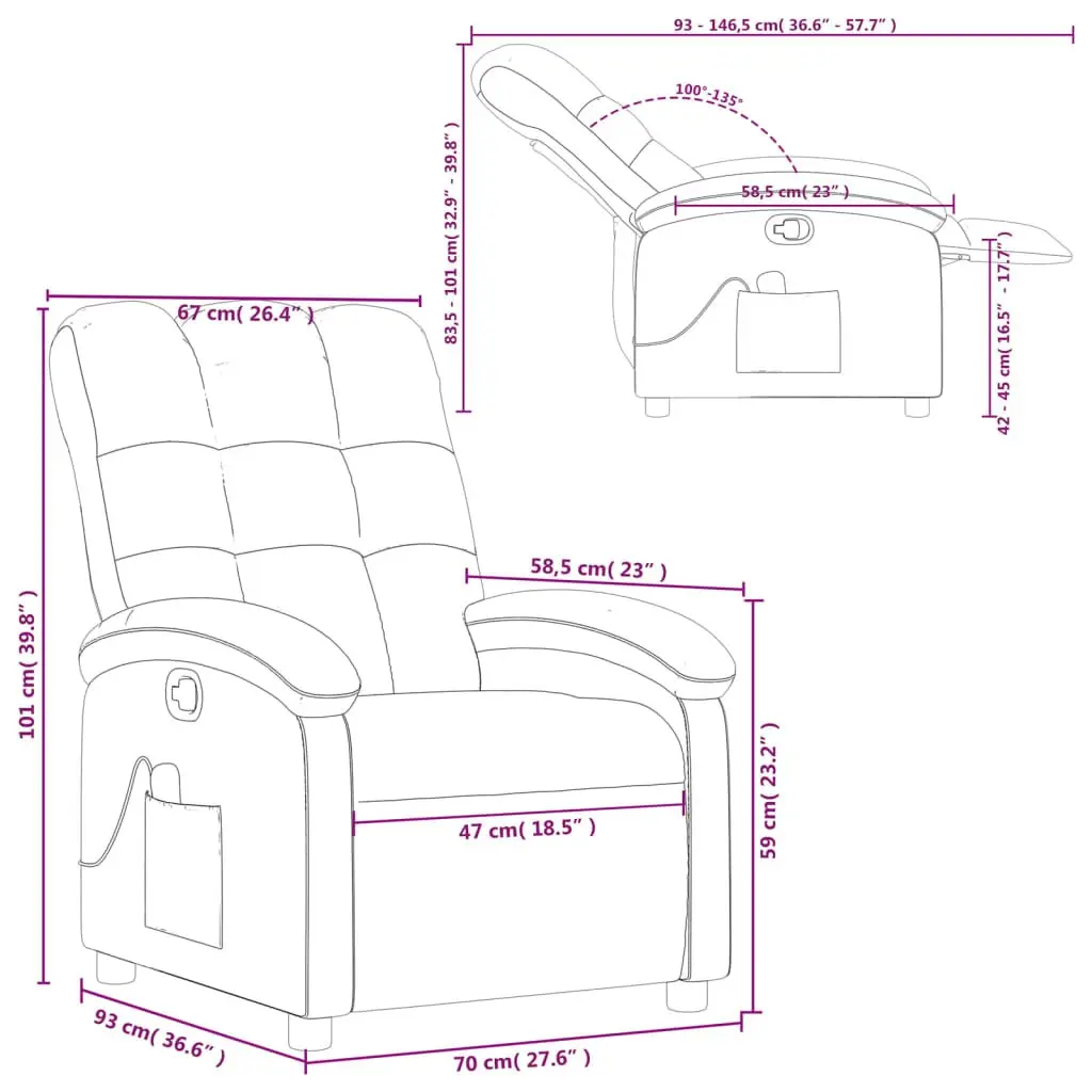 Massage Recliner Chair Fabric Grey Manual Reclining Armchair 6 Vibration Points