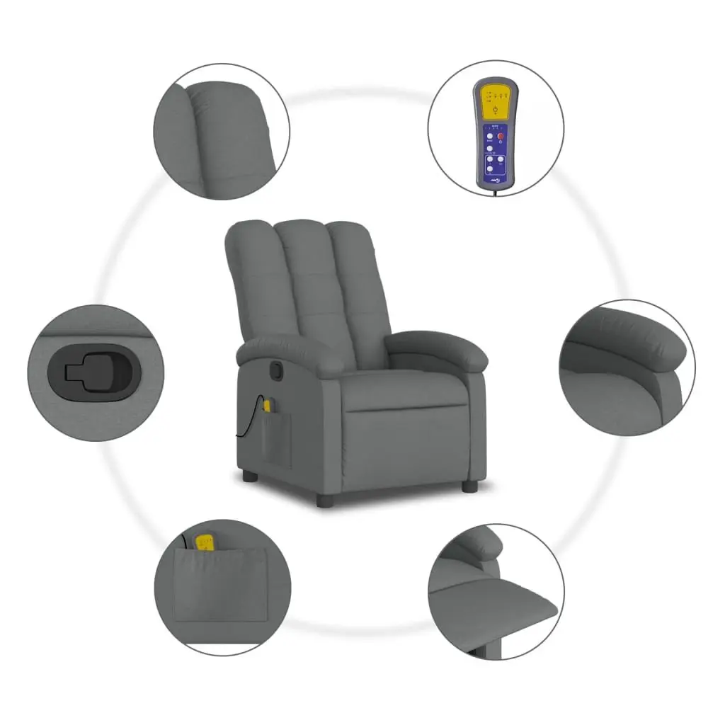 Massage Recliner Chair Fabric Grey Manual Reclining Armchair 6 Vibration Points