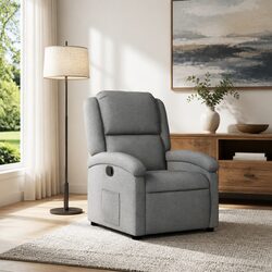 Manual Reclining Armchair in Grey Fabric with Footrest