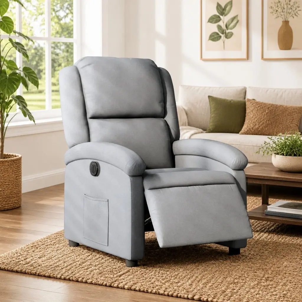 Electric Recliner Chair Fabric Light Grey