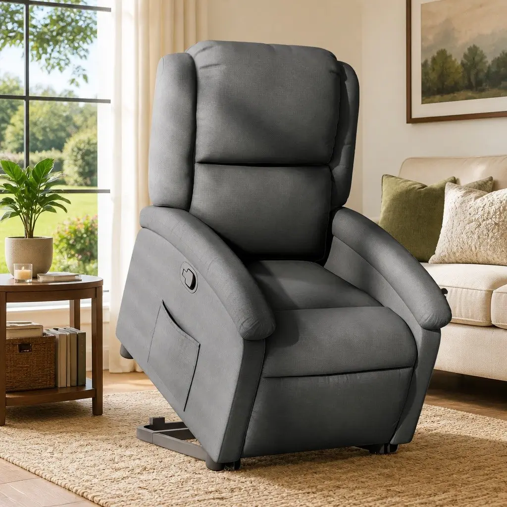 Dark Grey Fabric Stand Up Recliner Chair