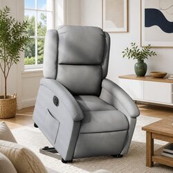 Light Grey Fabric Power Recliner Chair with Lift Function
