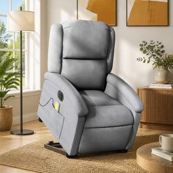 Premium Electric Massage Recliner Chair in Grey Fabric