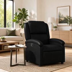 Padded Black Recliner Chair with Manual Footrest