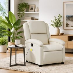 Cream Faux Leather Massage Recliner Chair with Vibration