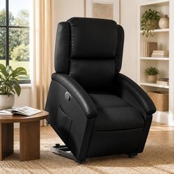 Durable Power Lift Recliner Chair in Black Faux Leather